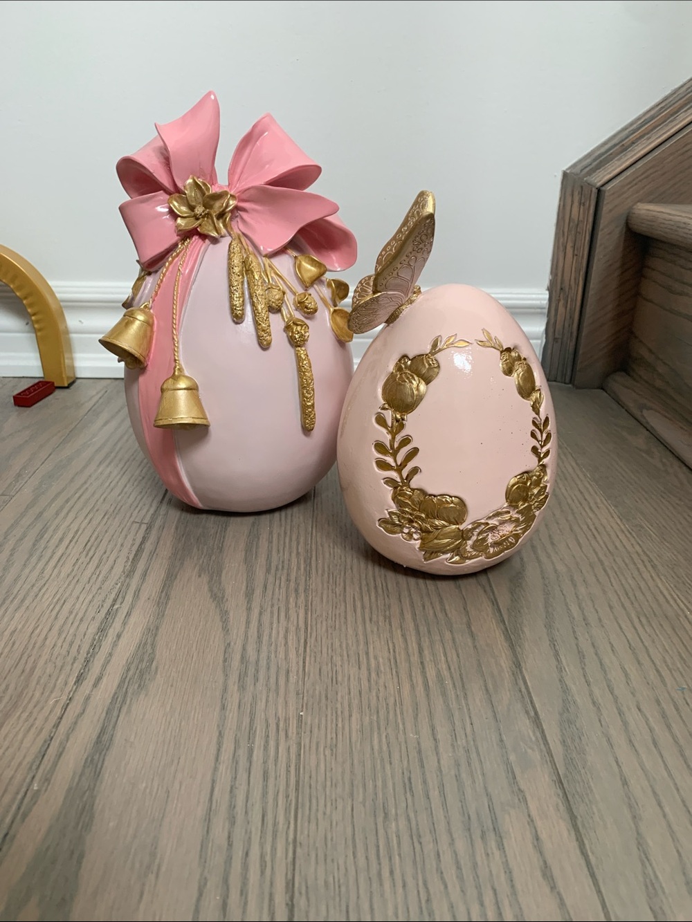 2 pink and gold fun decor Easter eggs
